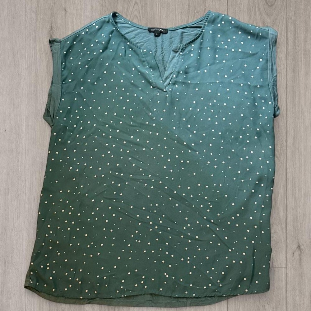 Paper Moon Teal Polka Dot Mixed Material Blouse Large